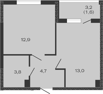 Планировка — Дзенпарк, 1-комн., 34 м²
