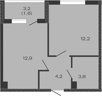 Планировка — Дзенпарк, 1-комн., 33 м²