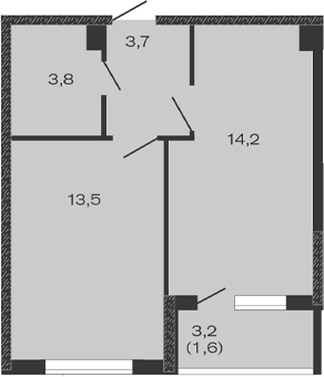 Планировка — Дзенпарк, 1-комн., 35 м²