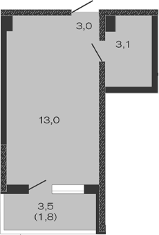 Планировка — Дзенпарк, Студия, 19 м²