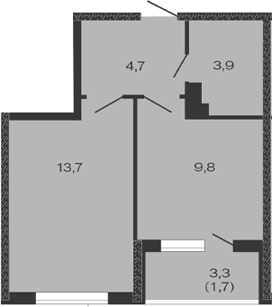 Планировка — Дзенпарк, 1-комн., 32 м²