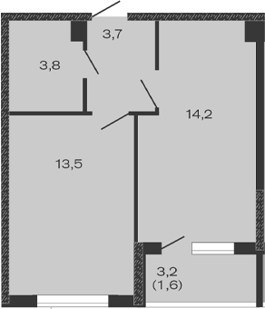Планировка — Дзенпарк, 1-комн., 35 м²