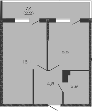 Планировка — Дзенпарк, 1-комн., 35 м²