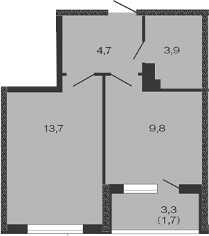 Планировка — Дзенпарк, 1-комн., 32 м²