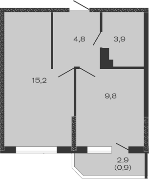 Планировка — Дзенпарк, 1-комн., 34 м²