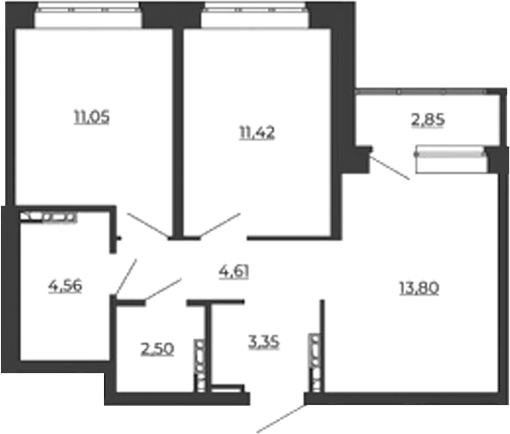 Планировка — СКМ Ривер, 2-комн., 51 м²