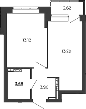 Планировка — СКМ Ривер, 1-комн., 34 м²