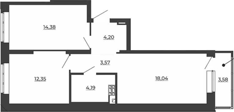 Планировка — СКМ Ривер, 2-комн., 57 м²