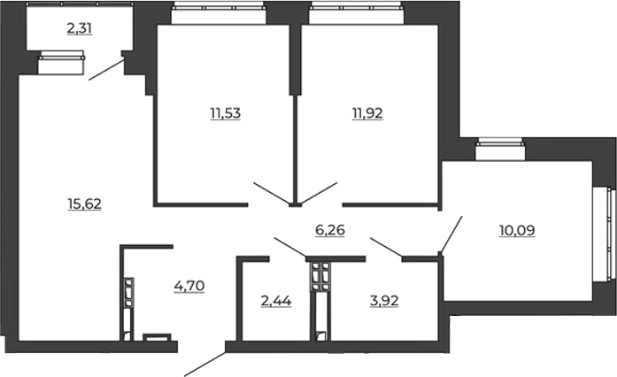 Планировка — СКМ Ривер, 3-комн., 66 м²
