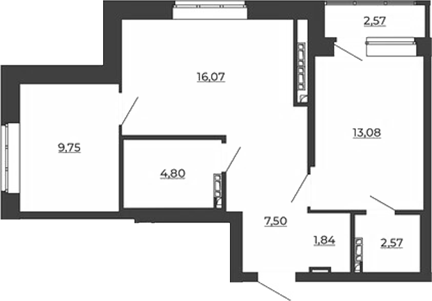 Планировка — СКМ Ривер, 2-комн., 56 м²