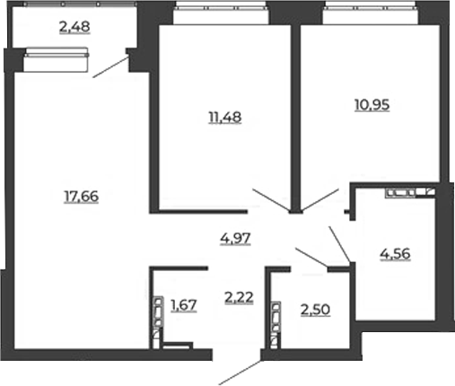 Планировка — СКМ Ривер, 2-комн., 56 м²