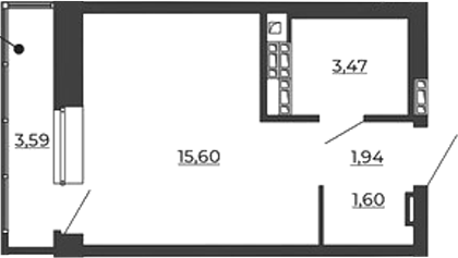 Планировка — СКМ Ривер, Студия, 23 м²