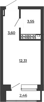 Планировка — СКМ Ривер, Студия, 19 м²