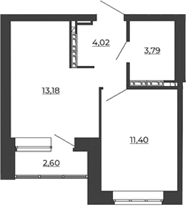 Планировка — СКМ Ривер, 1-комн., 32 м²