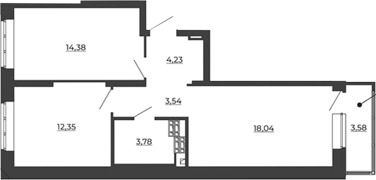 Планировка — СКМ Ривер, 2-комн., 56 м²