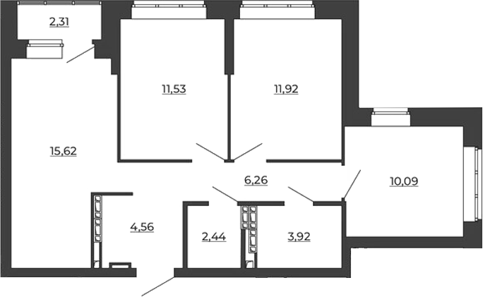 Планировка — СКМ Ривер, 3-комн., 66 м²