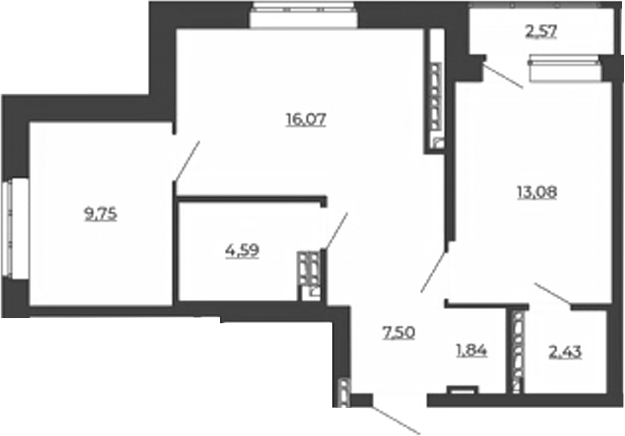 Планировка — СКМ Ривер, 2-комн., 55 м²