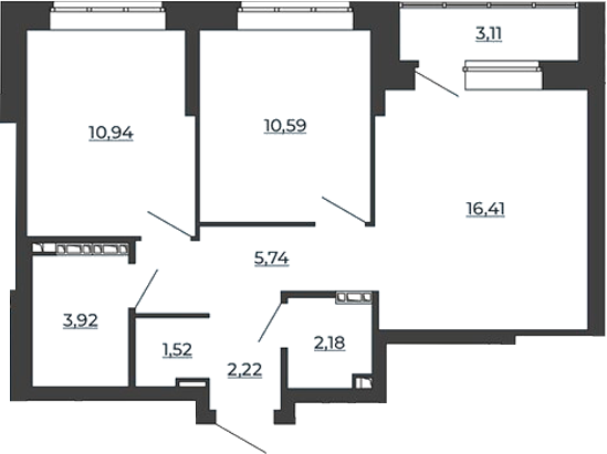 Планировка — СКМ Ривер, 2-комн., 54 м²