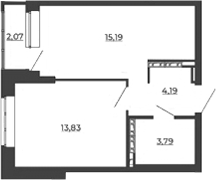 Планировка — СКМ Ривер, 1-комн., 37 м²
