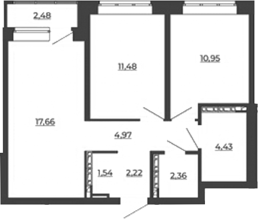 Планировка — СКМ Ривер, 2-комн., 56 м²