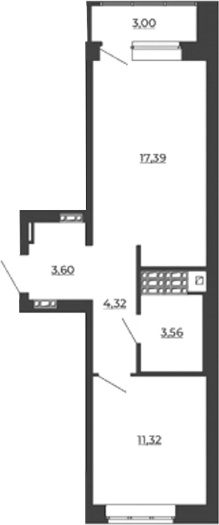 Планировка — СКМ Ривер, 1-комн., 40 м²