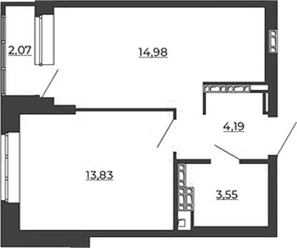 Планировка — СКМ Ривер, 1-комн., 37 м²