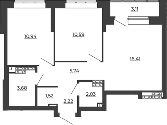 Планировка — СКМ Ривер, 2-комн., 53 м²