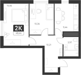 Планировка — Спутник-1, 2-комн., 49 м²
