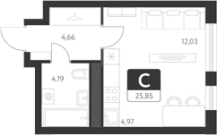 Планировка — Спутник-1, Студия, 26 м²