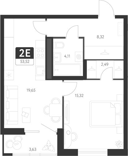 Планировка — Спутник-1, 2-комн., 48 м²