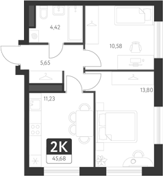 Планировка — Спутник-1, 2-комн., 46 м²
