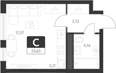 Планировка — Спутник-1, Студия, 26 м²