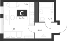 Планировка — Спутник-1, Студия, 25 м²