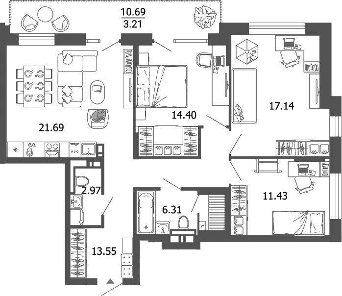 Планировка — Лес, 4-комн., 87 м²