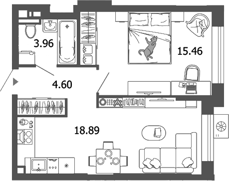 Планировка — Лес, 2-комн., 43 м²