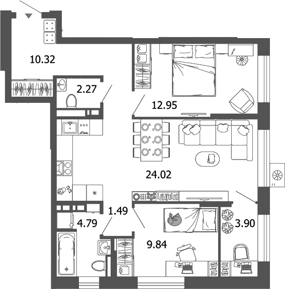 Планировка — Лес, 3-комн., 70 м²