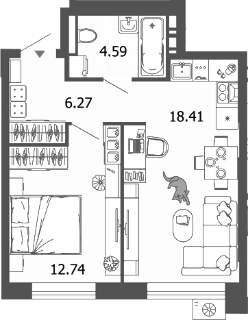 Планировка — Лес, 2-комн., 42 м²