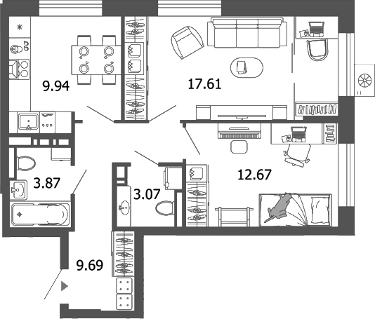 Планировка — Лес, 2-комн., 57 м²