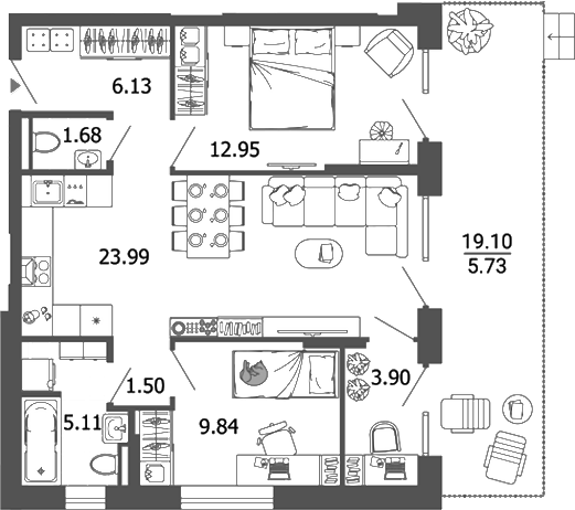 Планировка — Лес, 3-комн., 65 м²