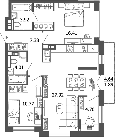 Планировка — Лес, 4-комн., 75 м²