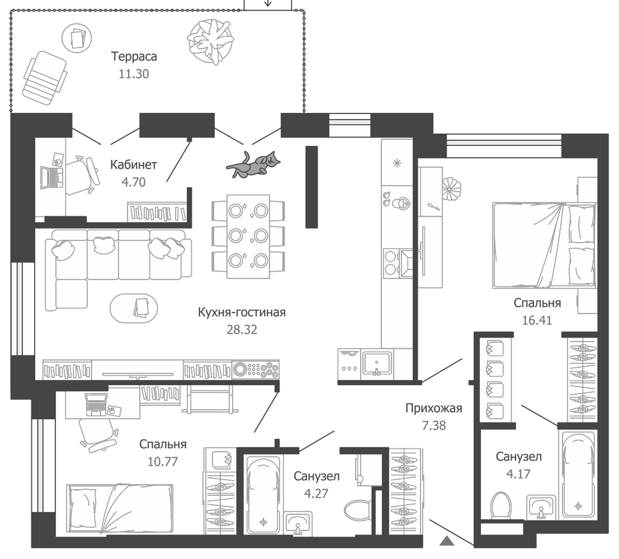 Планировка — Лес, 3-комн., 76 м²