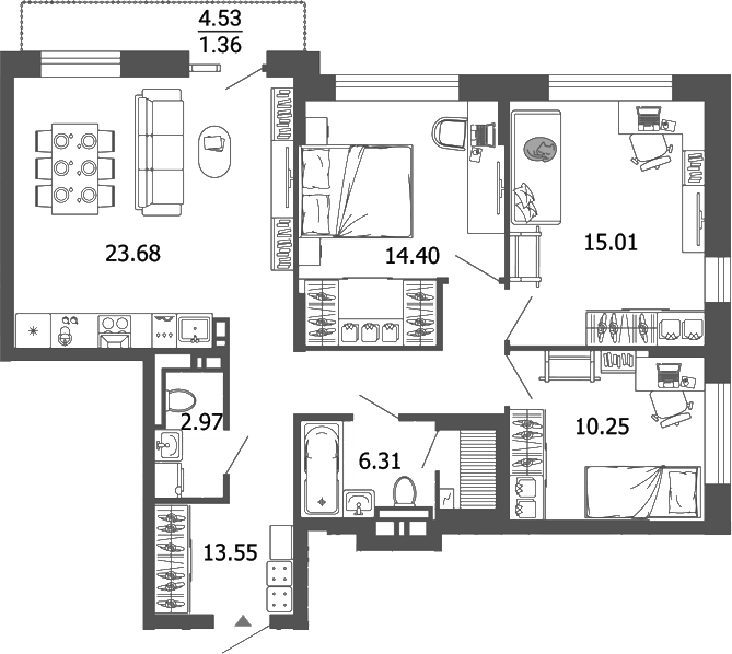 Планировка — Лес, 4-комн., 86 м²
