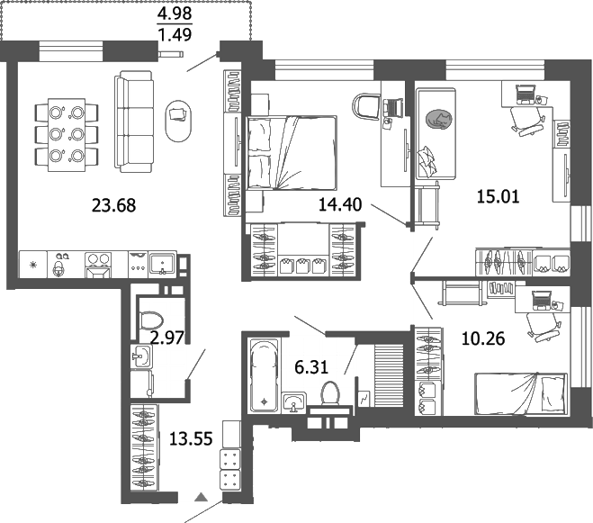 Планировка — Лес, 4-комн., 86 м²