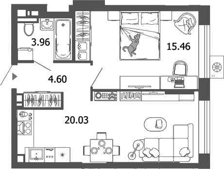 Планировка — Лес, 2-комн., 44 м²