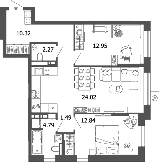 Планировка — Лес, 3-комн., 69 м²