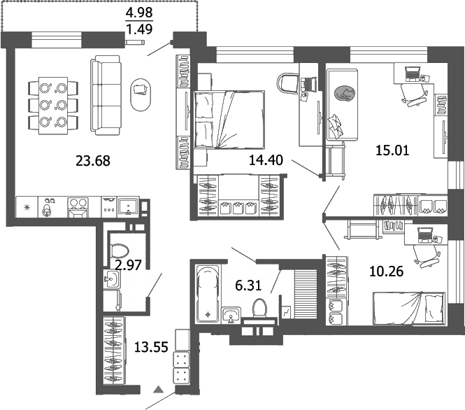 Планировка — Лес, 4-комн., 86 м²