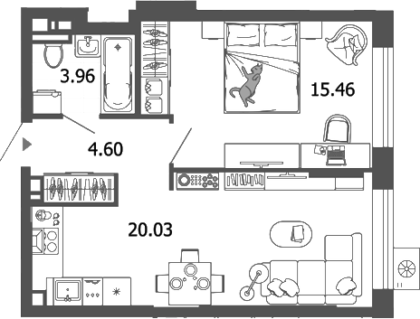 Планировка — Лес, 2-комн., 44 м²