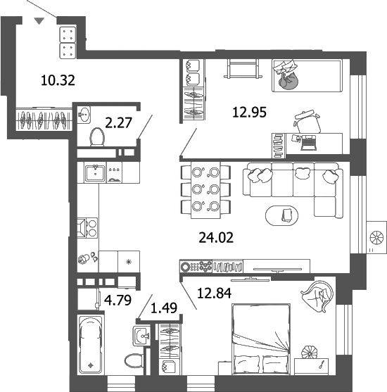 Планировка — Лес, 3-комн., 69 м²