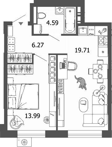 Планировка — Лес, 2-комн., 45 м²