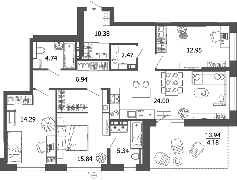 Планировка — Лес, 4-комн., 97 м²